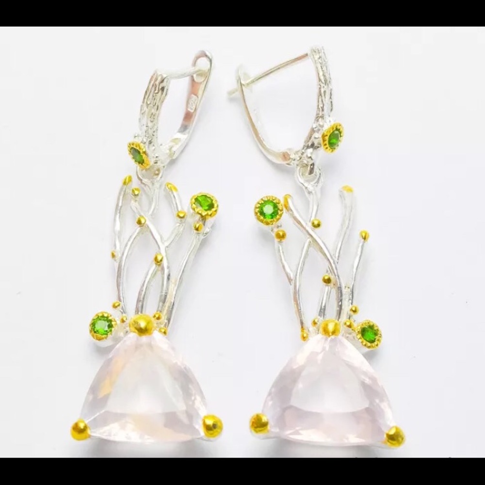 Natural Rose Quartz sterling silver Set